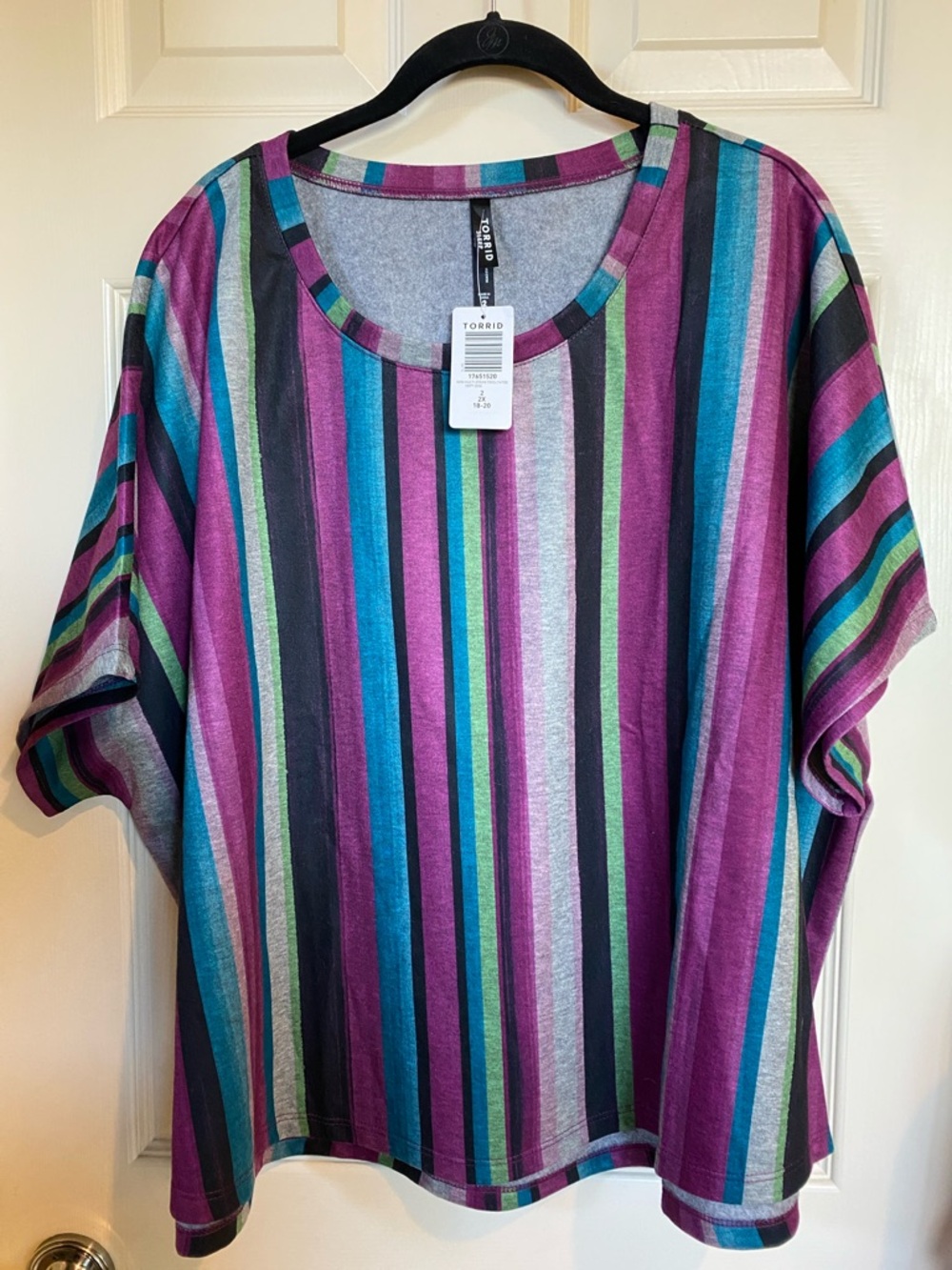 torrid Multicolor Vertical Stripe Tee in Purple, Teal, Green, Black